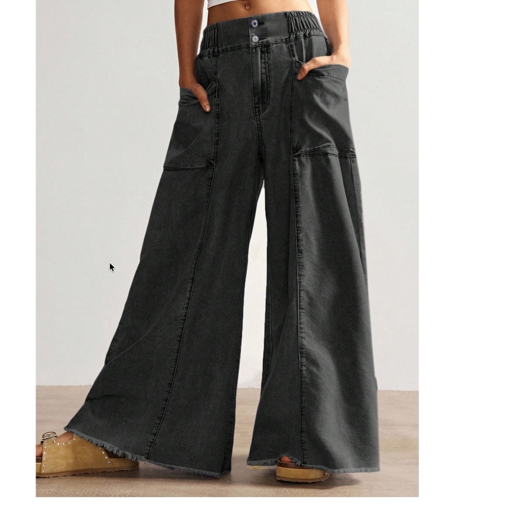 Light Wash Stretchy Waist Wide leg Denim Pants jeans - Picture 3 of 9